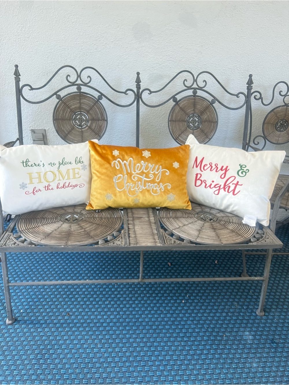 3 Rodeo Home Christmas decorative pillows featuring velvet fabric